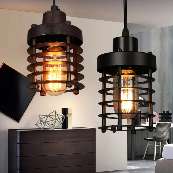 Rustic Vintage Industrial Iron Cage Lampshade Pendant Light  Adjustable Chain