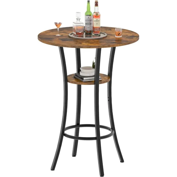 Round Bar Table, 2-Tier High Top & Counter Height  Rustic Brown and Black