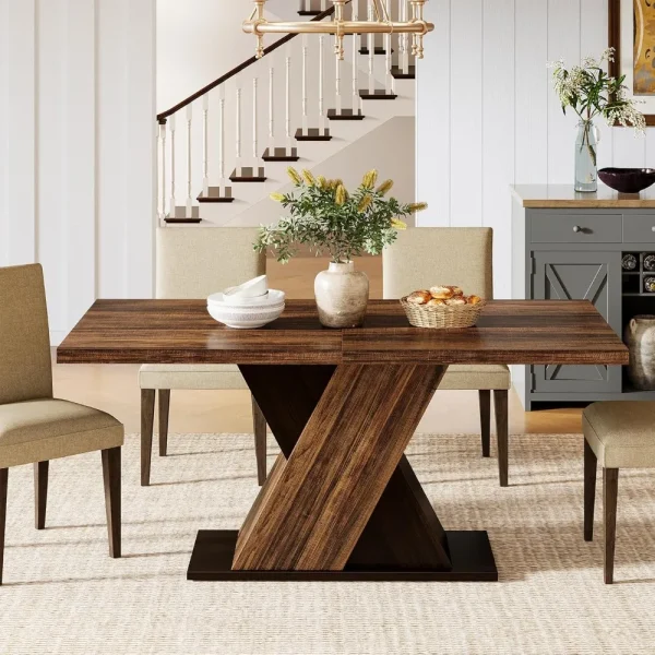 55-Inch Farmhouse Dining Table Rustic Brown