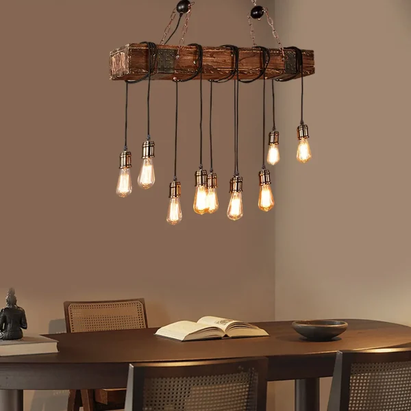 Wooden Beam Light Rustic Farmhouse Chandelier Pendant Light Fixture